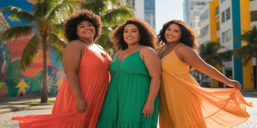 Cores vibrantes, tecidos leves e modelagens inteligentes definem os vestidos plus size que são tendência no verão brasileiro.